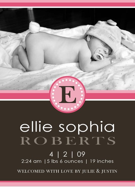 Initial Baby...Custom You Print Digital Photo Birth Announcement...by DimplePrints