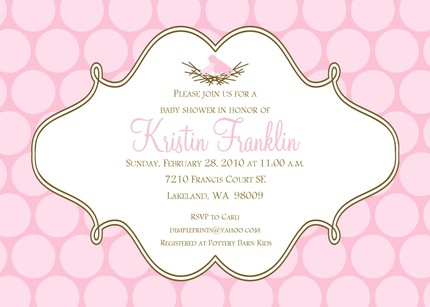 Bird Nest PolkaDots II...Custom You Print Digital Baby Shower Invitation