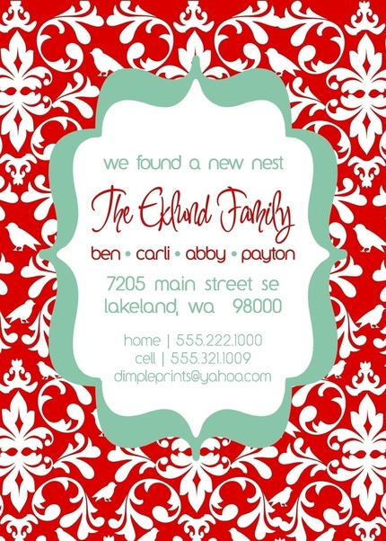 Bird Damask...Custom You Print Digital Just Moved..New Address Card