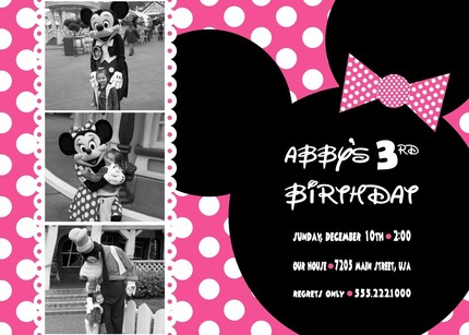 Custom You Print Digital Photo Birthday Invitation.Minnie Mouse