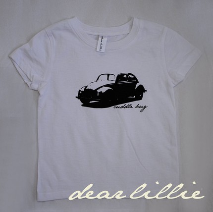 OUR BEST SELLING Cuddle Bug Design now available in Long Sleeve and Short Sleeve Toddler Tshirts ---  Black Screenprinted VW Image on a White Tee - K