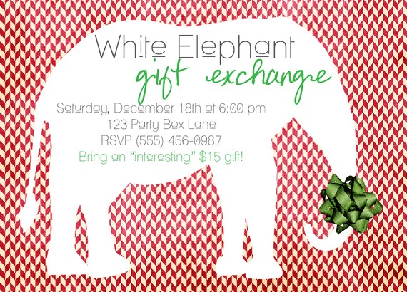 White Elephant Gift Exchange Party Invites (20 Printed Invites)