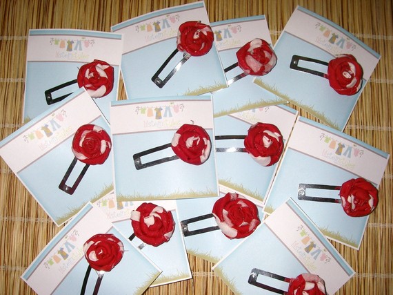 Cute little funky scrappy fabric red polka dot rosette clip
