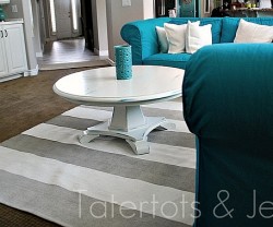 painted striped rug from the side