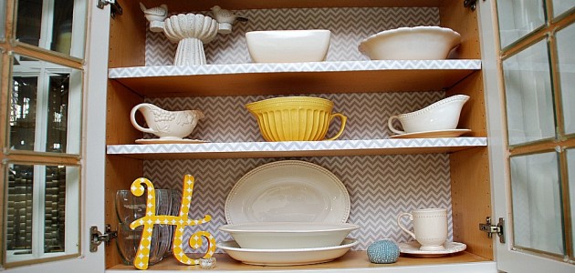 wrapping paper backed cabinet