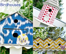 three mod podged birdhouses