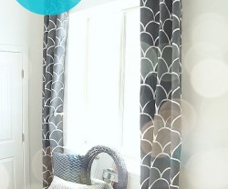 scallop stencil curtains at Tatertots and Jello