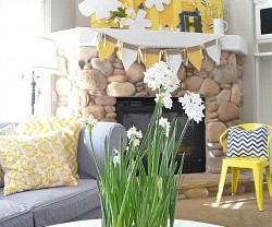 spring navy and yellow mantel