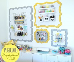 pegboard organizational wall at Tatertots and Jello