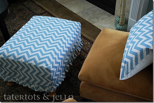 Fast and Easy Pleated Ruffle Ottoman Slipcover {tutorial}!!