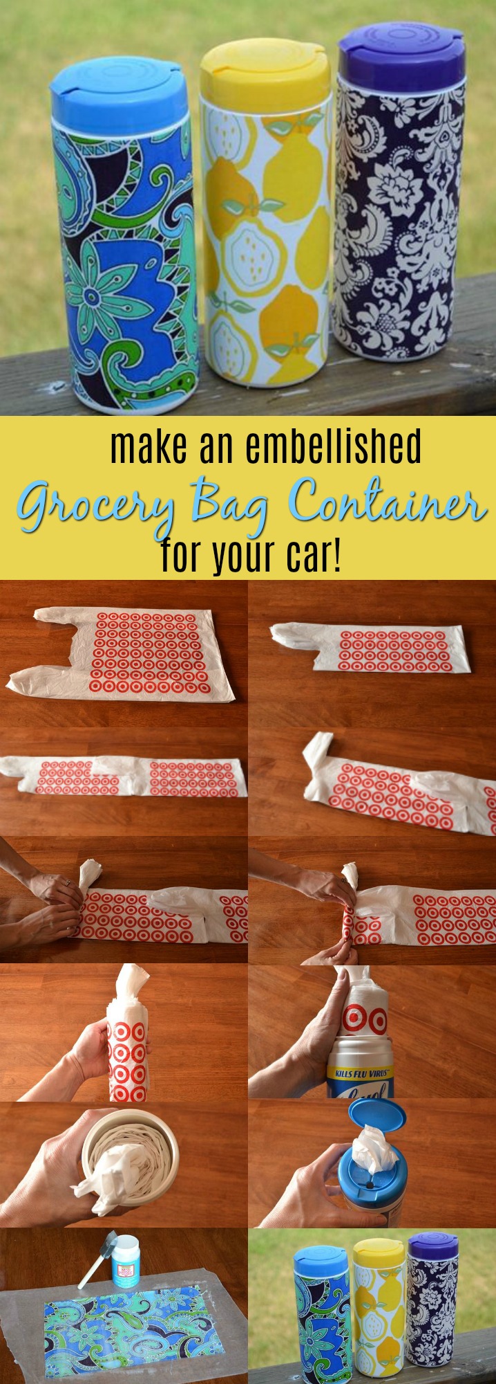 make an embellished grocery bag container for your car - very handy! 