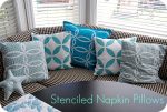 Stenciled Napkin Pillows for my banquette — with Royal Design Studios!! {tutorial}!!