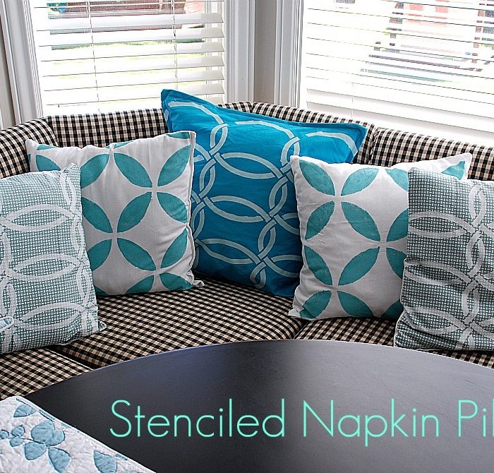 Stenciled Napkin Pillows for my banquette — with Royal Design Studios!! {tutorial}!!