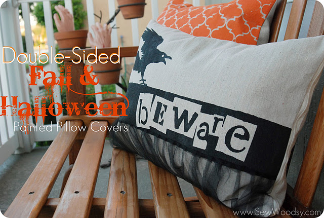 Double-Sided Fall/Halloween Painted Pillows {tutorial}