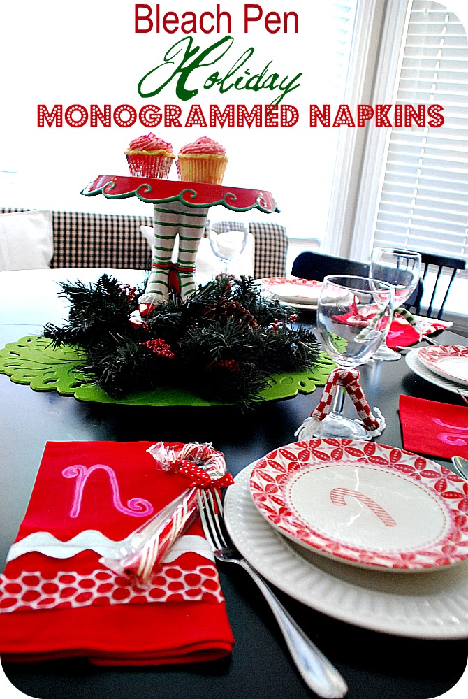 Make Monogrammed Holiday Napkins with Bleach Pens! (tutorial)