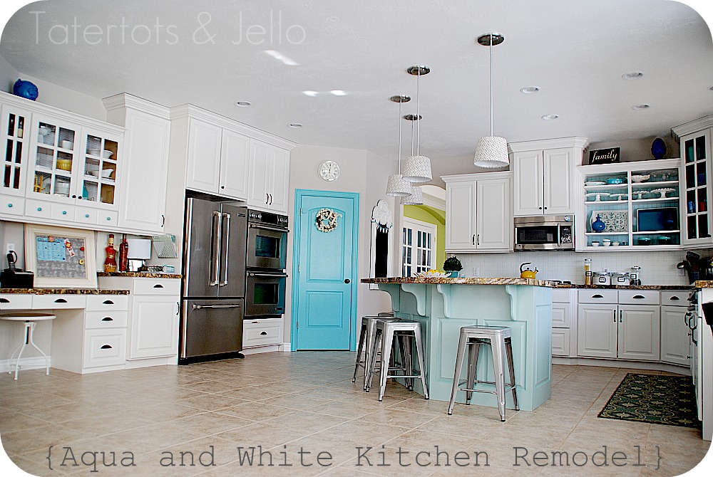 Turquoise and White Kitchen Design - Foyr