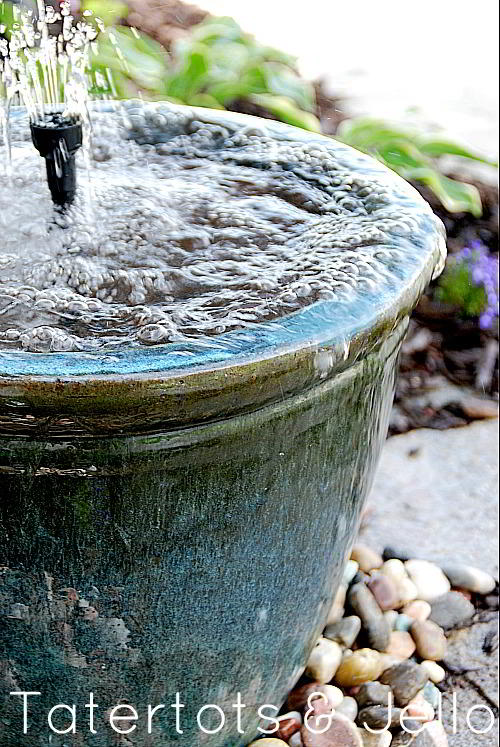 DIY Recirculation Fountain. Create a soothing fountain for your yard with just a few simple items from the hardware store. Make a soothing recirculating fountain for your home this summer!  