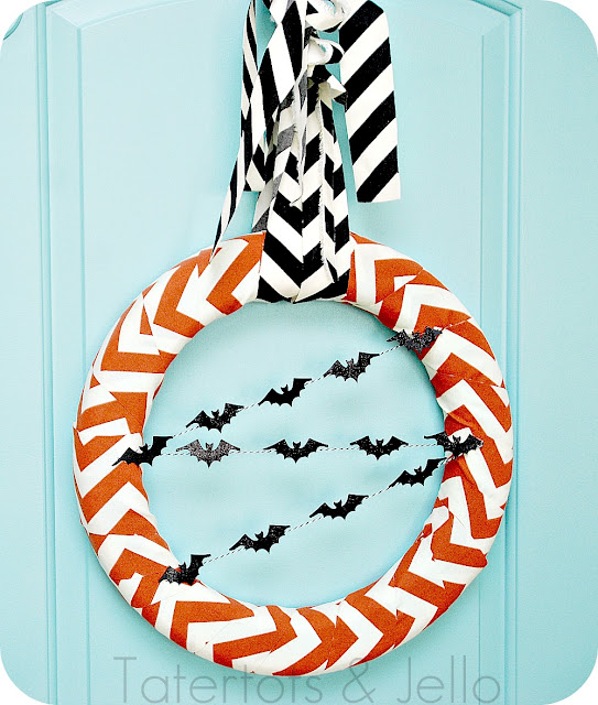 orange and black modern bat wreath halloween