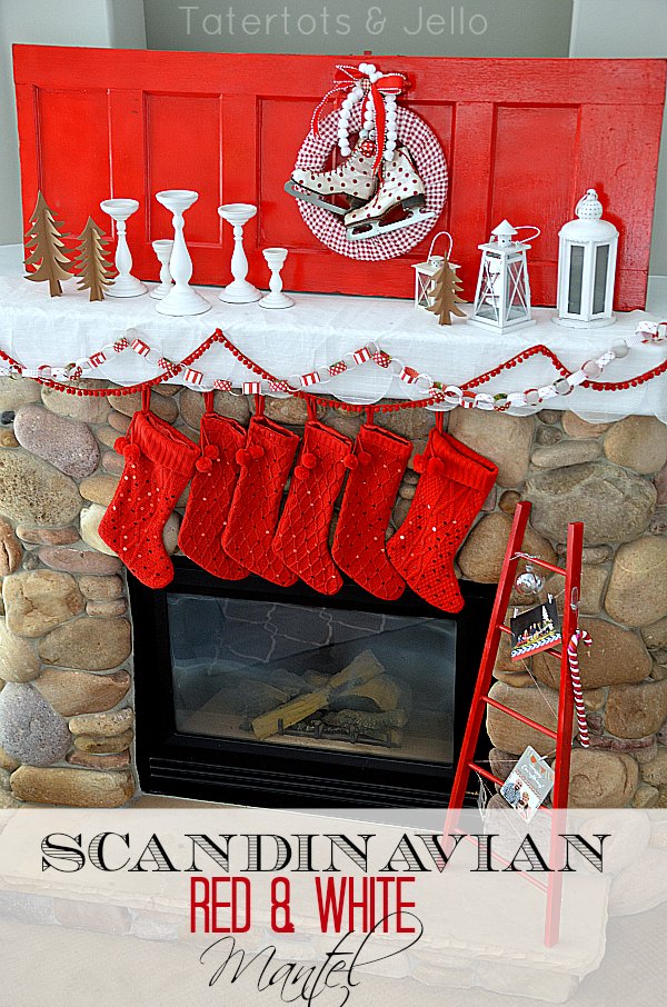 red and white scandinavian mantel 