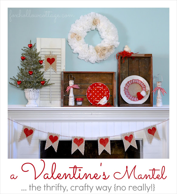 Valentine's Day Mantel with Ombre Tissue Paper Heart - Remodelando la Casa