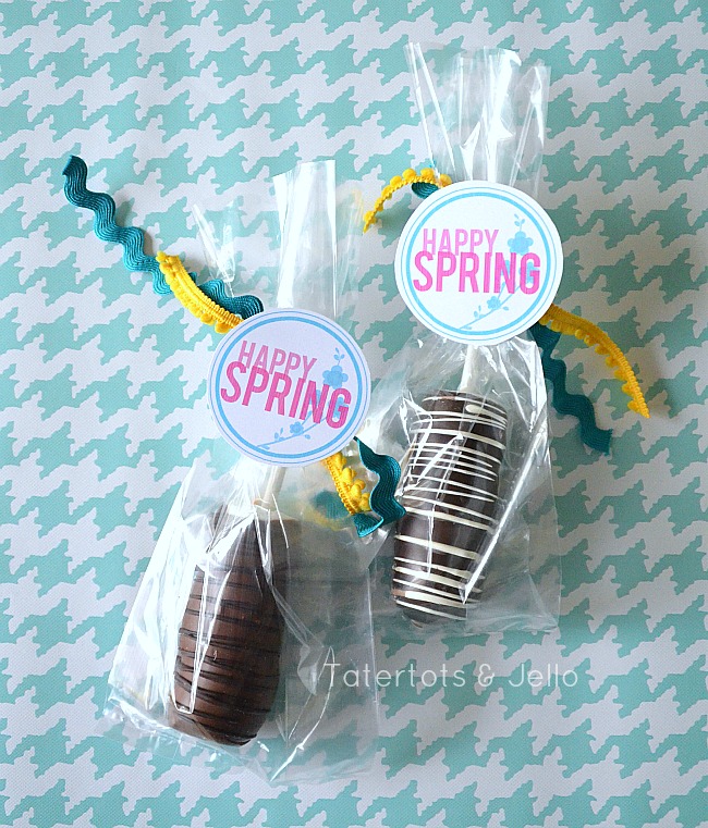 Free Happy Spring Labels in three different colors at Tatertots and Jello