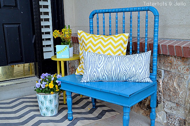spring porch blue bench