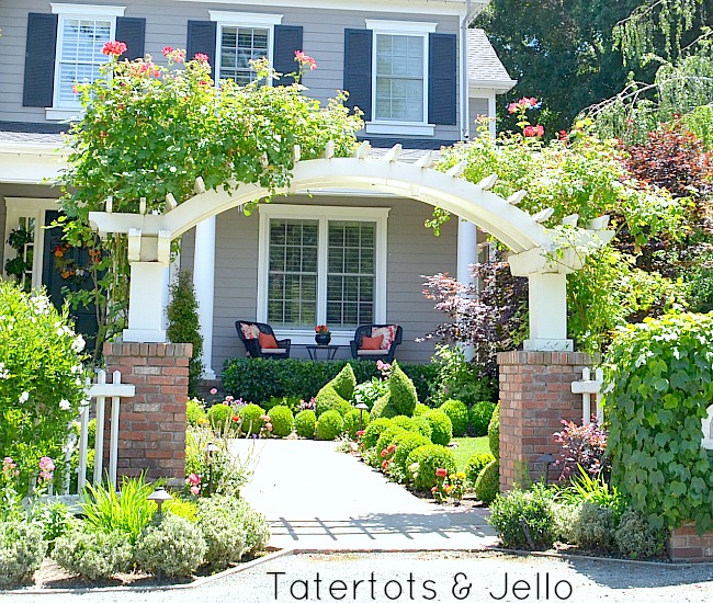 arched trellis and front walk