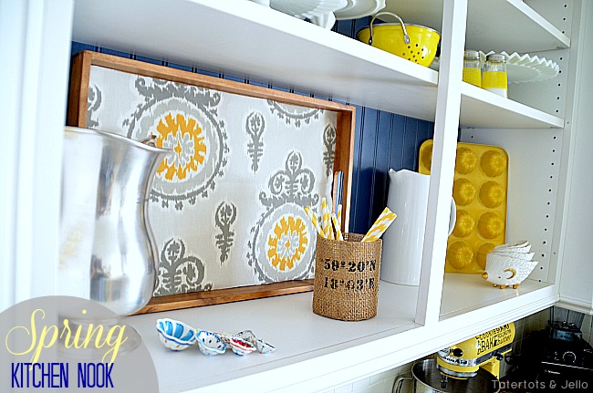 navy and yellow open shelves