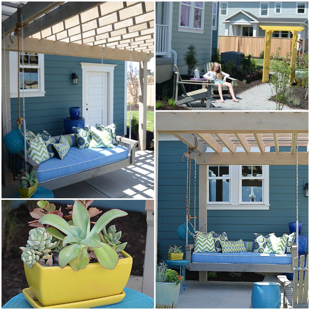 outdoor swing and trellis