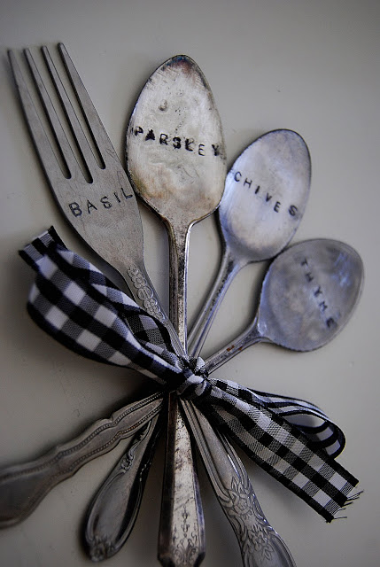 stamped garden markers out of old silverware