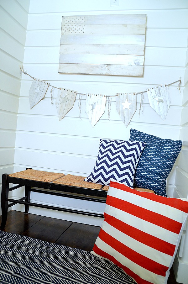 Patriotic wood flag and wood shim bunting