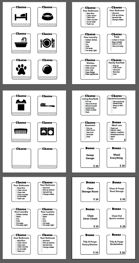 Printable Black and White Chore Chart for Kids