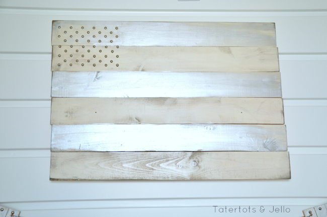 small wood plank flag and upholster tack stars