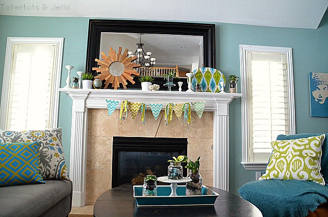 spring mantel and succulents