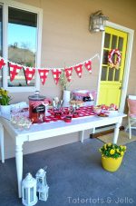 DIY Red and White Buffalo Check Painted Fabric — End of School Summer Party!