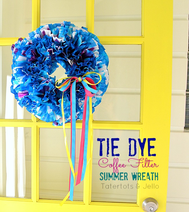 tie dye coffee filter wreath at tatertots and jello