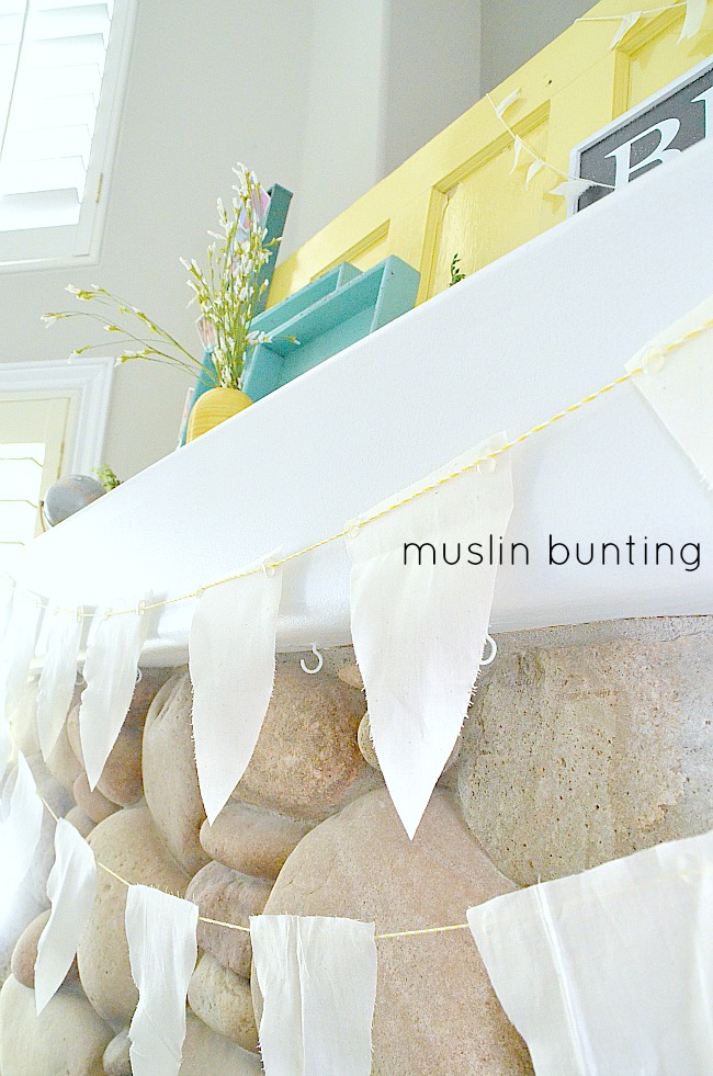 muslin and bakers twine bunting for beachy mantel
