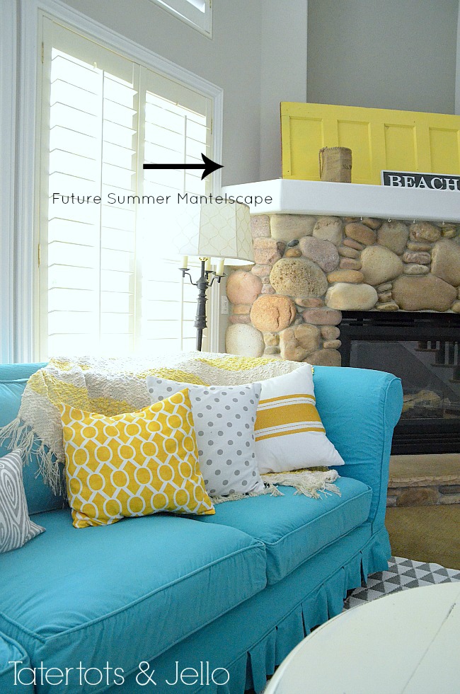 turquoise yellow and grey family room at tatertots and jello