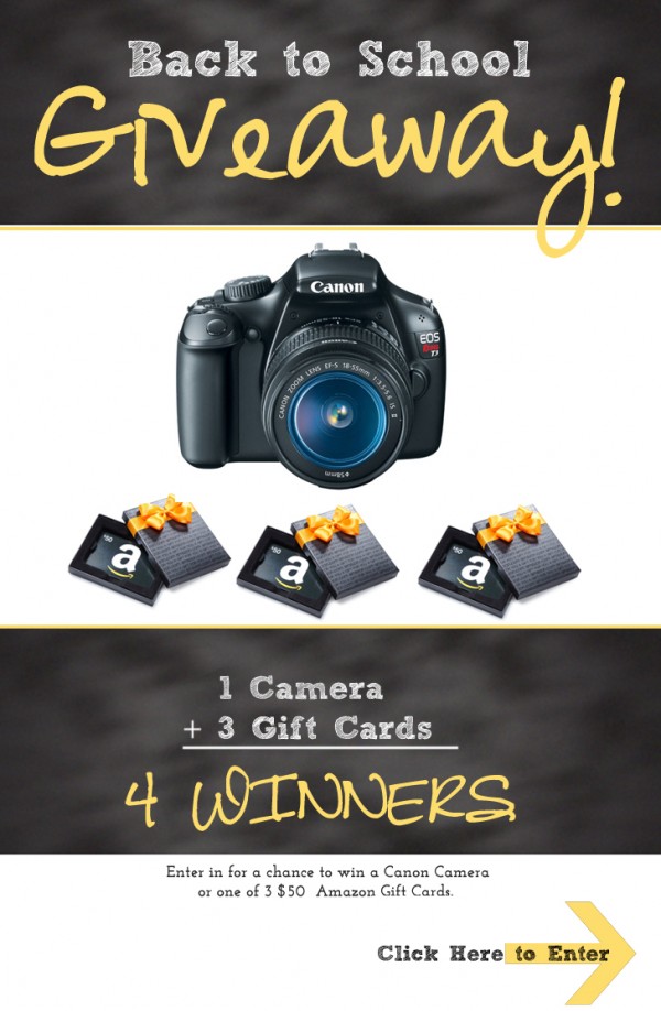 Back to School Giveaway — 1 Camera and 3 Gift Cards. Yay!