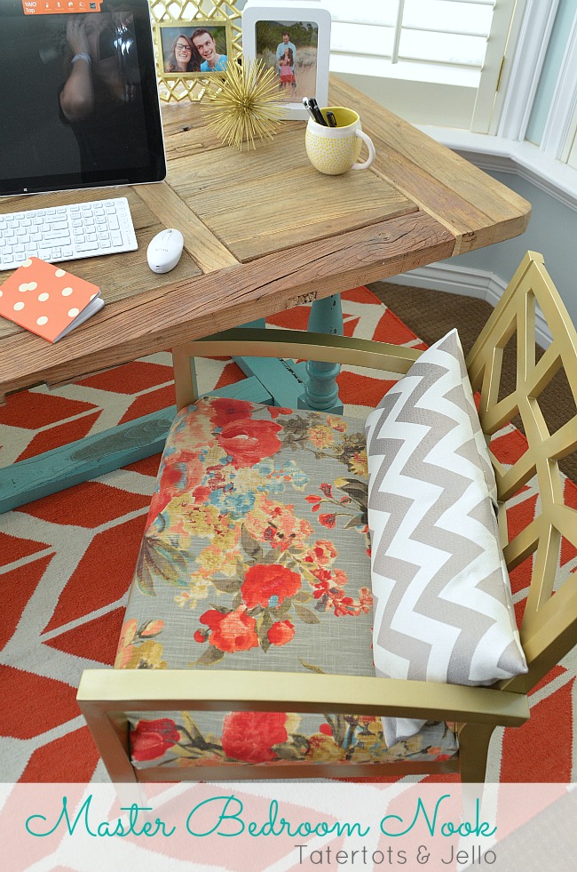 master bedroom nook and chair reupholstered