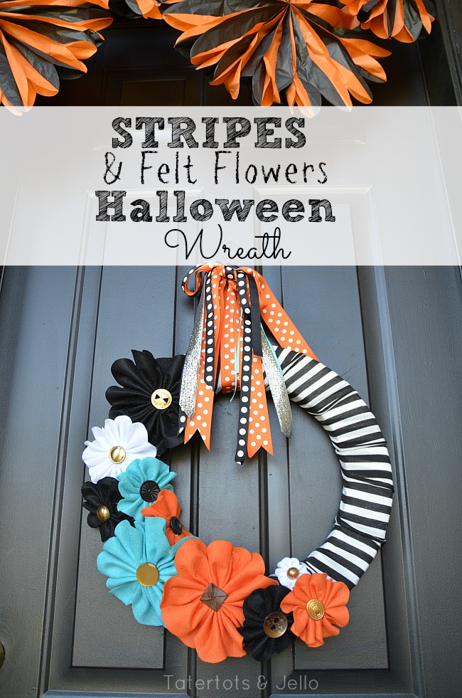 stripes and felt flowers halloween wreath