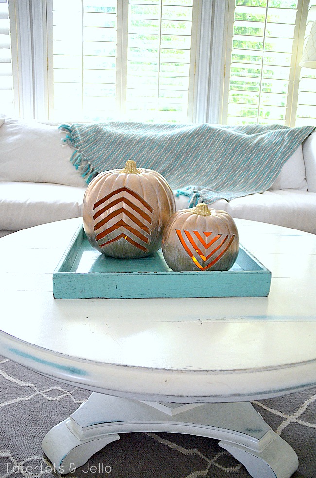 two chevron carved pumpkins