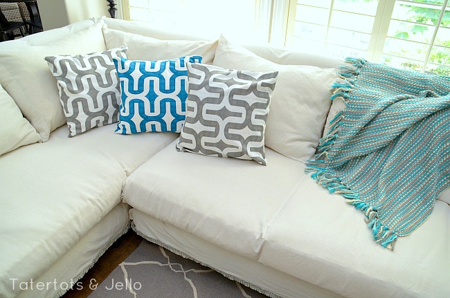 white dropcloth slipcover