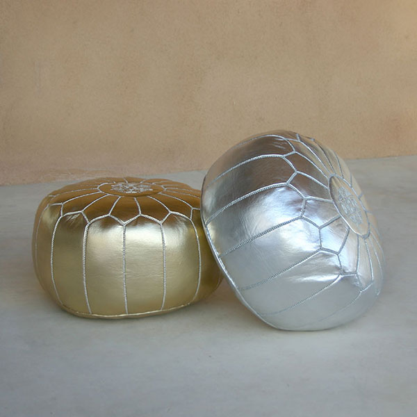 gold leather pouf