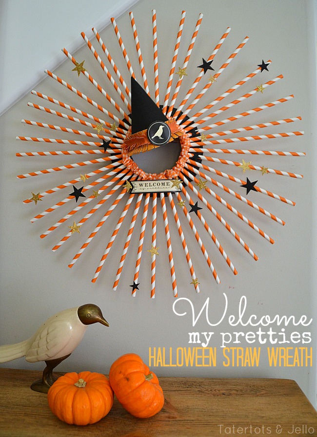 Welcome My Pretties: Halloween Straw Wreath and Halloween Plate Wall! -  Tatertots and Jello