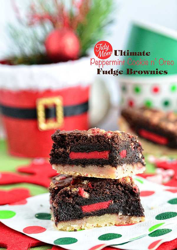 Ultimate Peppermint n Oreo Fudge Brownies.  Recipe at TidyMom.net