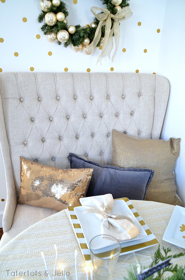 gold and grey banquette decor