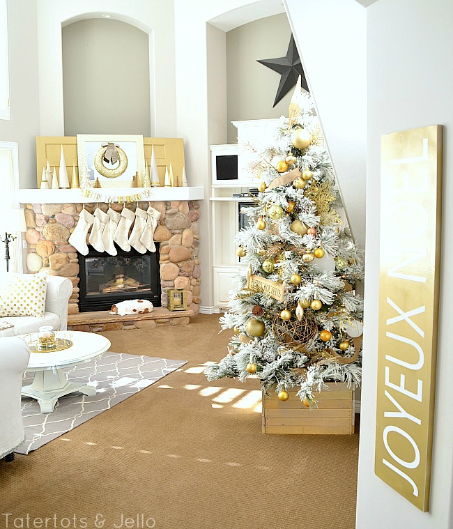 gold and white christmas decorating