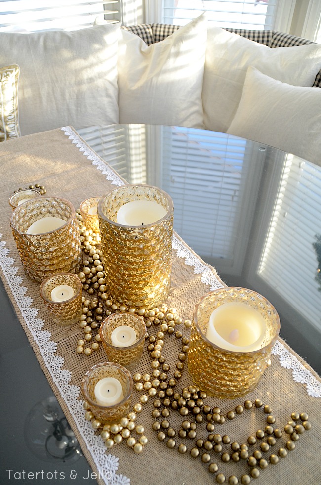 gold holiday candle centerpiece