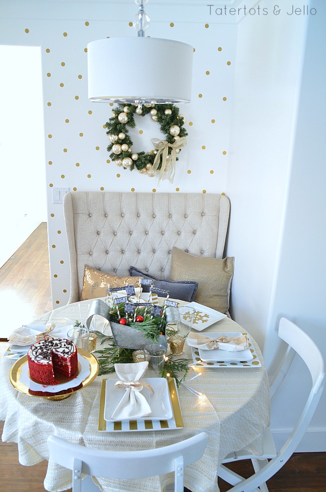 gold tablescape at tatertots and jello